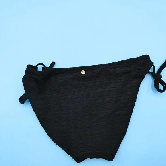 Victorias Secret Medium Black Ribbed Tie Cheeky Hipster Bikini Bottom Swimwear - Picture 7 of 7